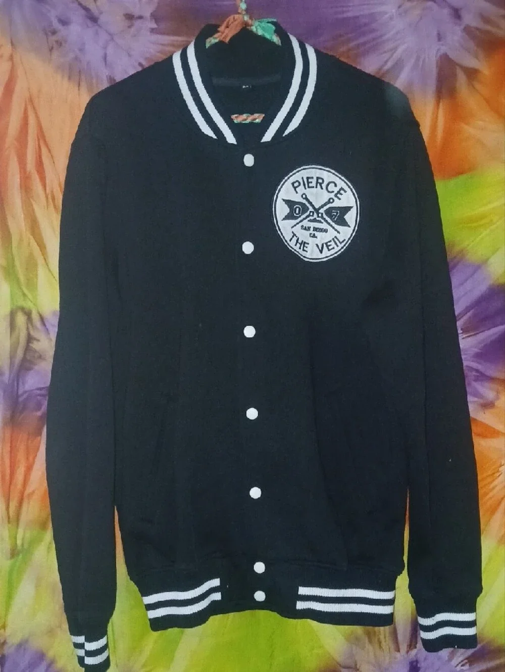 Pierce The Veil 2013 Black Varsity-Style Bomber Jacket Medium